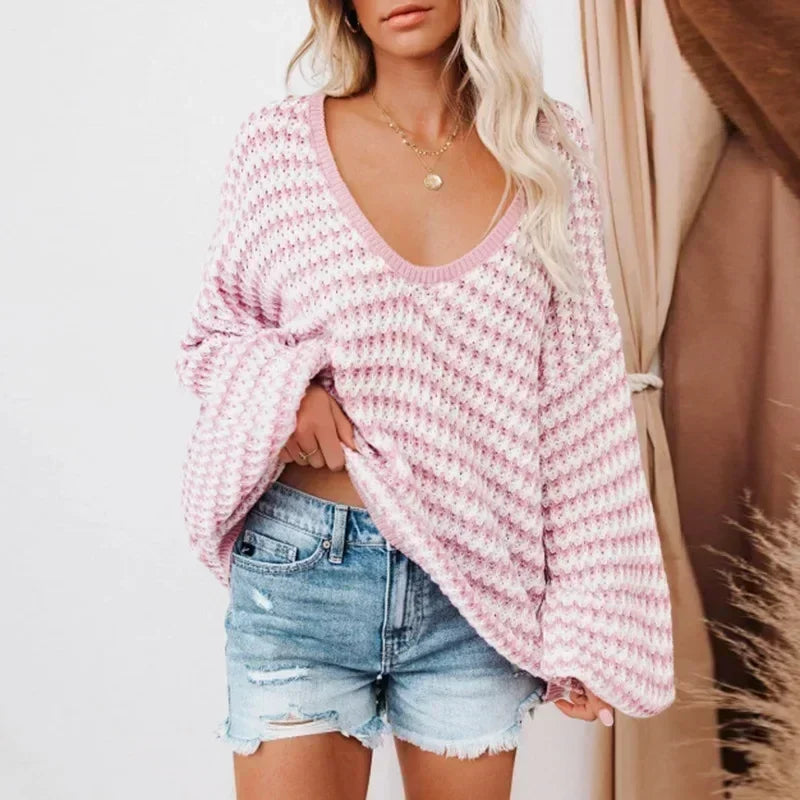 Striped V Neck Pullover